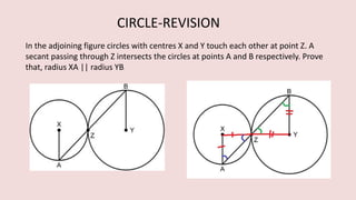 In the adjoining figure circles with centres X and Y touch each other at point Z. A
secant passing through Z intersects the circles at points A and B respectively. Prove
that, radius XA || radius YB.
CIRCLE-REVISION
 