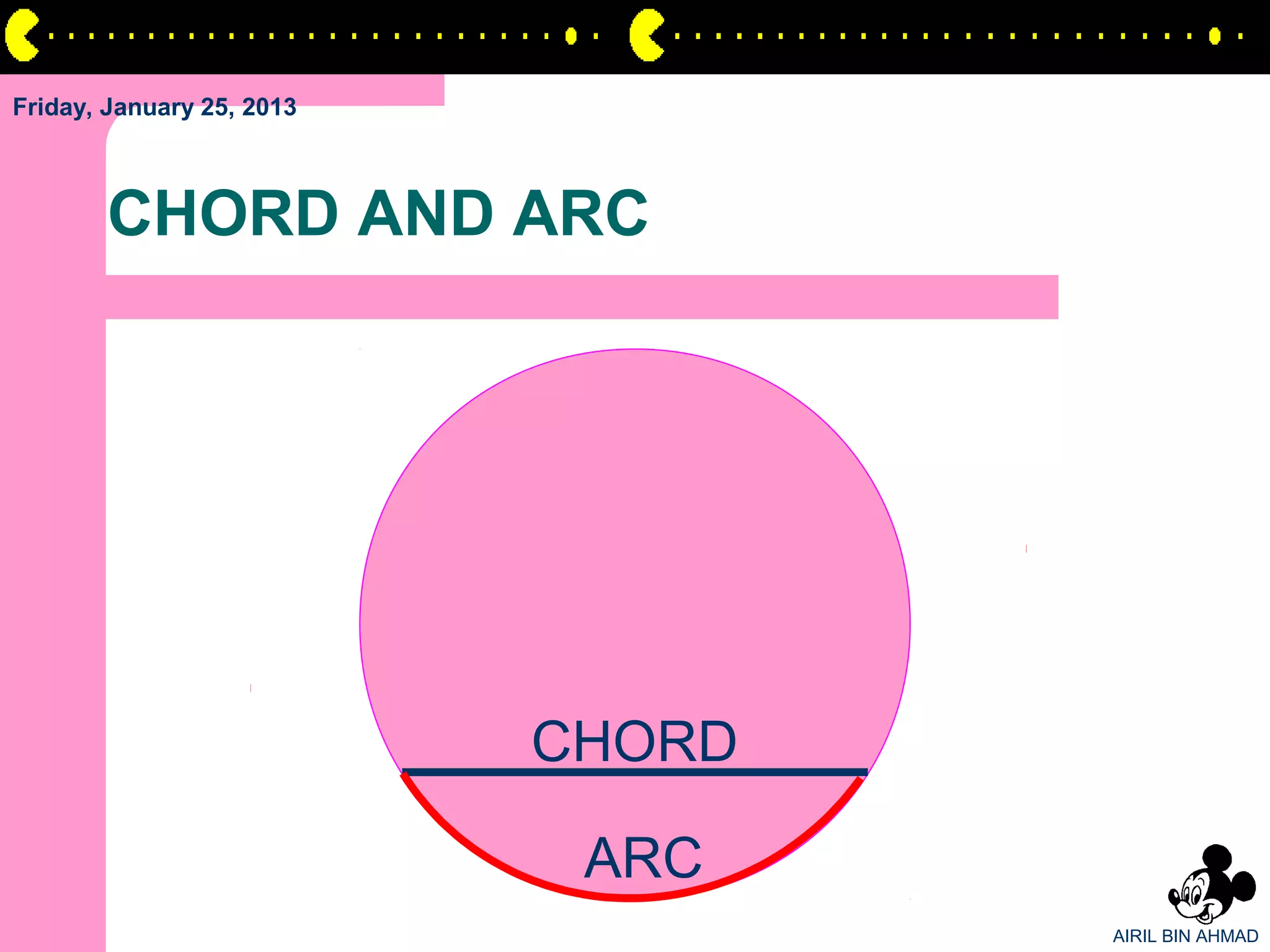 Friday, January 25, 2013



       CHORD AND ARC




                           CHORD

                            ARC
                                   AIRIL BIN AHMAD
 