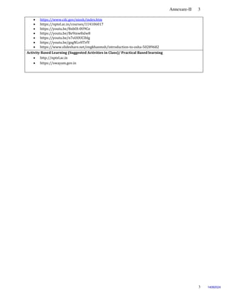 Annexure-II 3
3
 https://www.cdc.gov/niosh/index.htm
 https://nptel.ac.in/courses/114106017
 https://youtu.be/8nbOI-0U9Co
 https://youtu.be/Be9inw8xlw8
 https://youtu.be/n7oUOUCIblg
 https://youtu.be/gzgNLvHTrfY
 https://www.slideshare.net/engkhanmsh/introduction-to-osha-50289682
Activity Based Learning (Suggested Activities in Class)/ Practical Based learning
 http://nptel.ac.in
 https://swayam.gov.in
14082024
 
