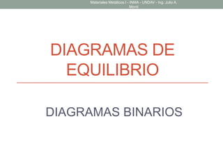 DIAGRAMAS DE
EQUILIBRIO
DIAGRAMAS BINARIOS
Materiales Metálicos I - INMA - UNDAV - Ing. Julio A.
Monti
 