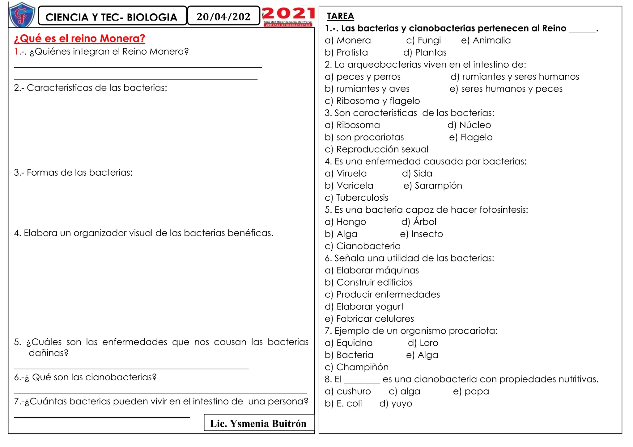 3 clase reino monera (2).pdf ciencia y tecnologia primaria | PDF
