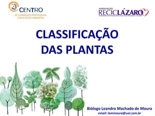 CLASSIFICAÇÃO
DAS PLANTAS
Biólogo Leandro Machado de Moura
email: lammoura@uol.com.br
 