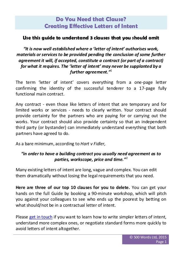 what is in a letter of intent