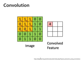 Convolution
5
http://deeplearning.stanford.edu/wiki/index.php/Feature_extraction_using_convolution
 