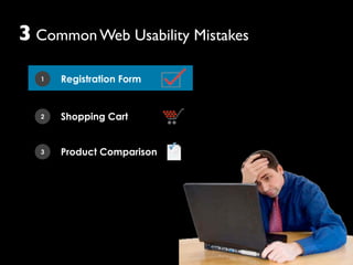 3 Common Web Usability Mistakes
   1   Registration Form


   2   Shopping Cart


   3   Product Comparison
 