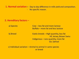 3) Composition of milk. Nutritive value of milk and factors affecting ...