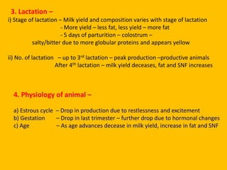 3) Composition of milk. Nutritive value of milk and factors affecting ...