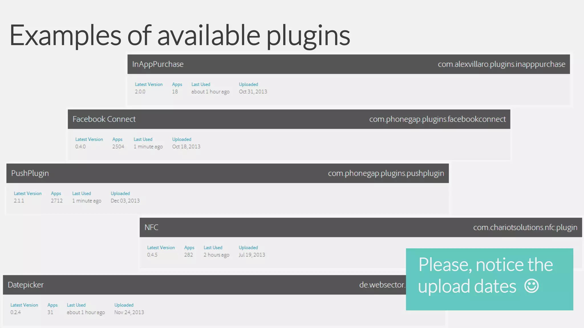 Examples of available plugins

Please, notice the
upload dates 

 