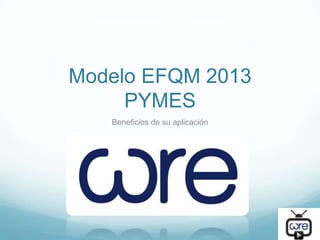 Modelo EFQM 2013
     PYMES
   Beneficios de su aplicación
 
