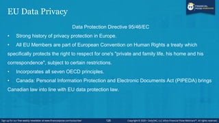 EU Data Privacy
Data Protection Directive 95/46/EC
• Strong history of privacy protection in Europe.
• All EU Members are ...