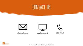 CONTACT US
info@3cperform.co.uk www.3cperform.co.uk
© 3C Performance Management 2024 | Training | info@3cperform.co.uk
01491 411 544
 