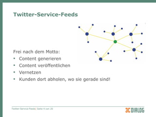 Twitter-Service-Feeds Frei nach dem Motto: Content generieren  Content veröffentlichen Vernetzen Kunden dort abholen, wo sie gerade sind! 