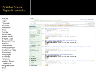 ISI Web of Science: Página de resultados<br />Consulta realizada<br />Informe de citas<br />Límites<br />Zona de resultado...