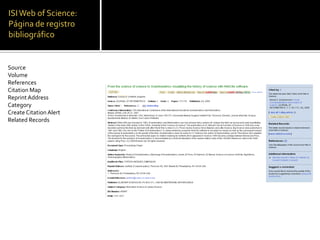 ISI Web of Science: Página de registro bibliográfico<br />Opciones para exportar el registro<br />Campos bibliográficos<br...