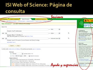   Página de registro bibliográfico</li></li></ul><li>ISI Web of Science: Página de consulta<br />Secciones<br />