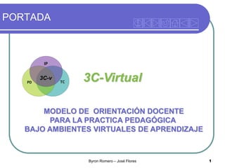 PORTADA

3C-Virtual
MODELO DE ORIENTACIÓN DOCENTE
PARA LA PRACTICA PEDAGÓGICA
BAJO AMBIENTES VIRTUALES DE APRENDIZAJE

Byron Romero – José Flores

1

 