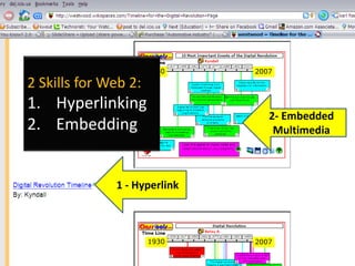 2 Skills for Web 2:
1. Hyperlinking
2. Embedding
1 - Hyperlink
2- Embedded
Multimedia
 