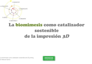 La biomimesis como catalizador sostenible del 3D printing
Dr Manuel Quirós
La biomimesis como catalizador
sostenible
de la impresión 3D
 