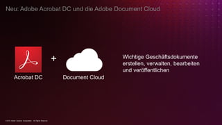 Seite 16
06.05.2015
© 2015 Adobe Systems Incorporated. All Rights Reserved.
Neu: Adobe Acrobat DC und die Adobe Document Cloud
+
Document CloudAcrobat DC
Wichtige Geschäftsdokumente
erstellen, verwalten, bearbeiten
und veröffentlichen
 