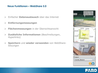 Revised: 01 July 2013 © 2013 FARO | EU-EU-04REF101-017
Improved Visualisation – Auto Clustering
Auto Clustering
The Auto Clustering feature helps you to register scans which could
not be done automatically by SCENE. Even if a set of scans cannot
be placed together completely by SCENE, in many cases there will be
groups of scans which already fit together.
Once Auto Clustering is activated, SCENE will try to identify those
groups of scans and sort them into separate scan clusters.
Additionally those clusters will be moved away from each other. In
the Correspondence View, those clusters are easily identifiable and
allow you to arrange a smaller number of groups instead of a bigger
number of single scans.
 