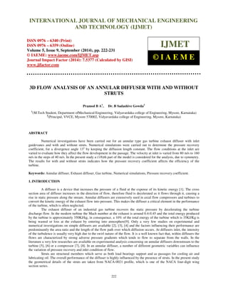 3D FLOW ANALYSIS OF AN ANNULAR DIFFUSER WITH AND WITHOUT STRUTS | PDF