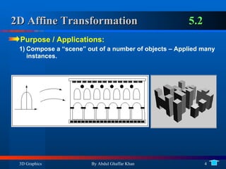 2D Affine Transformation 5.2 Purpose / Applications:  Compose a “scene” out of a number of objects – Applied many instances. 