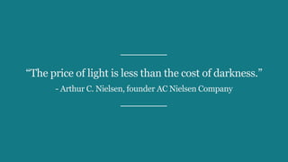 12
“The price of light is less than the cost of darkness.”
- Arthur C. Nielsen, founder AC Nielsen Company
 