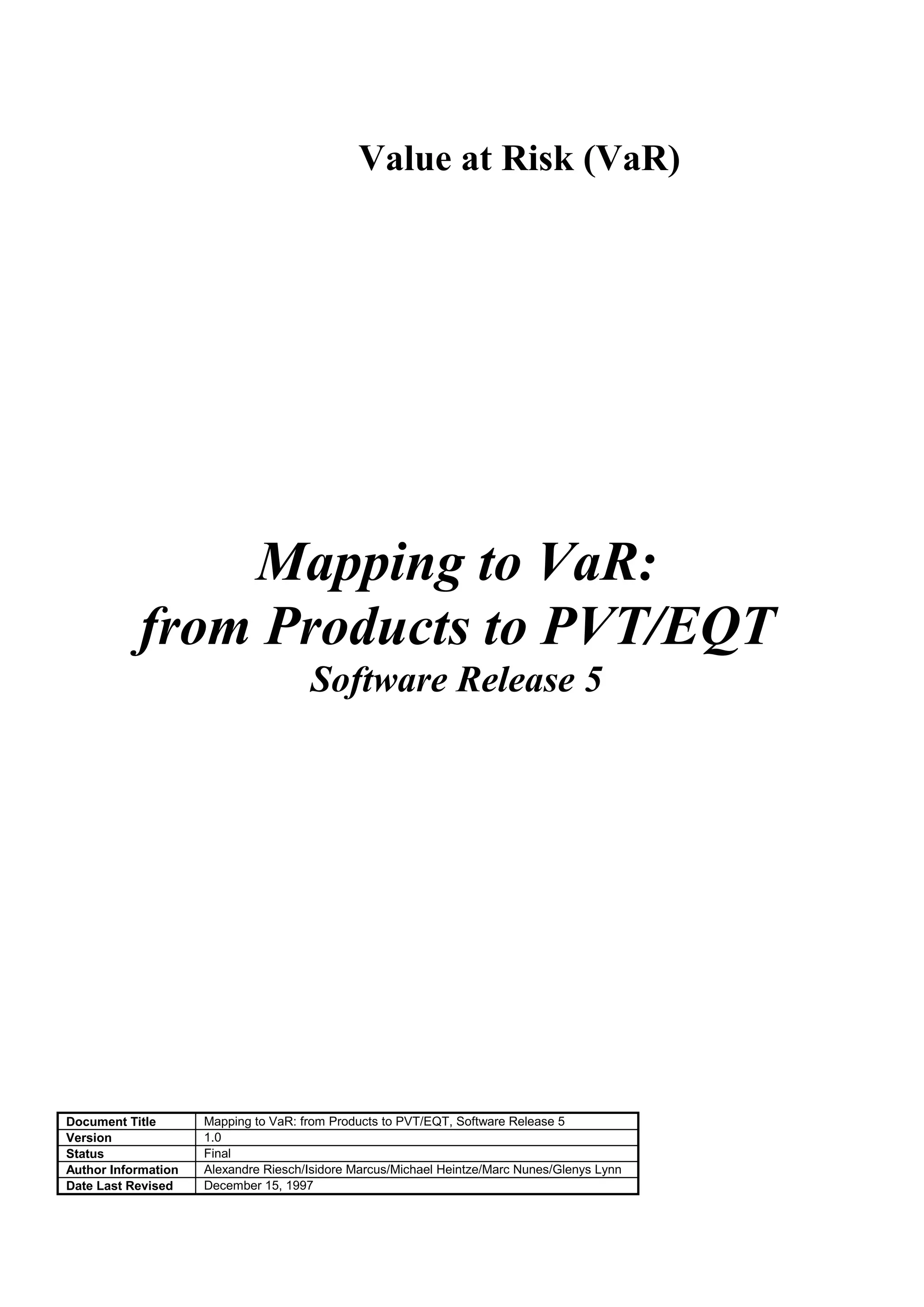 Value at Risk Mapping | PDF