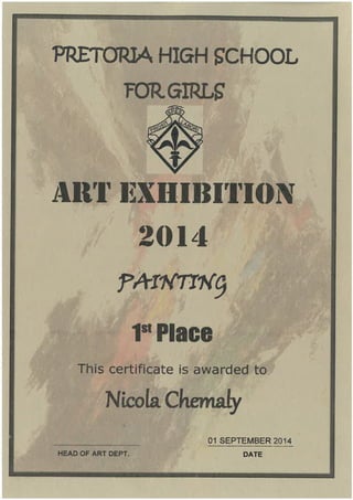 Nicola Certificate 1st Prize Painting