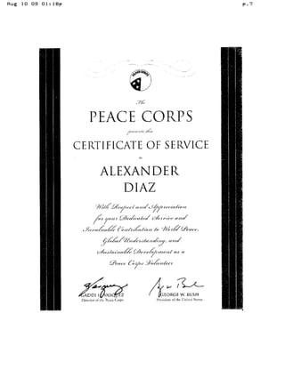 President Letter_Peace Corps_Alexander L Diaz
