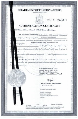 Authenticated Employment Affidavit