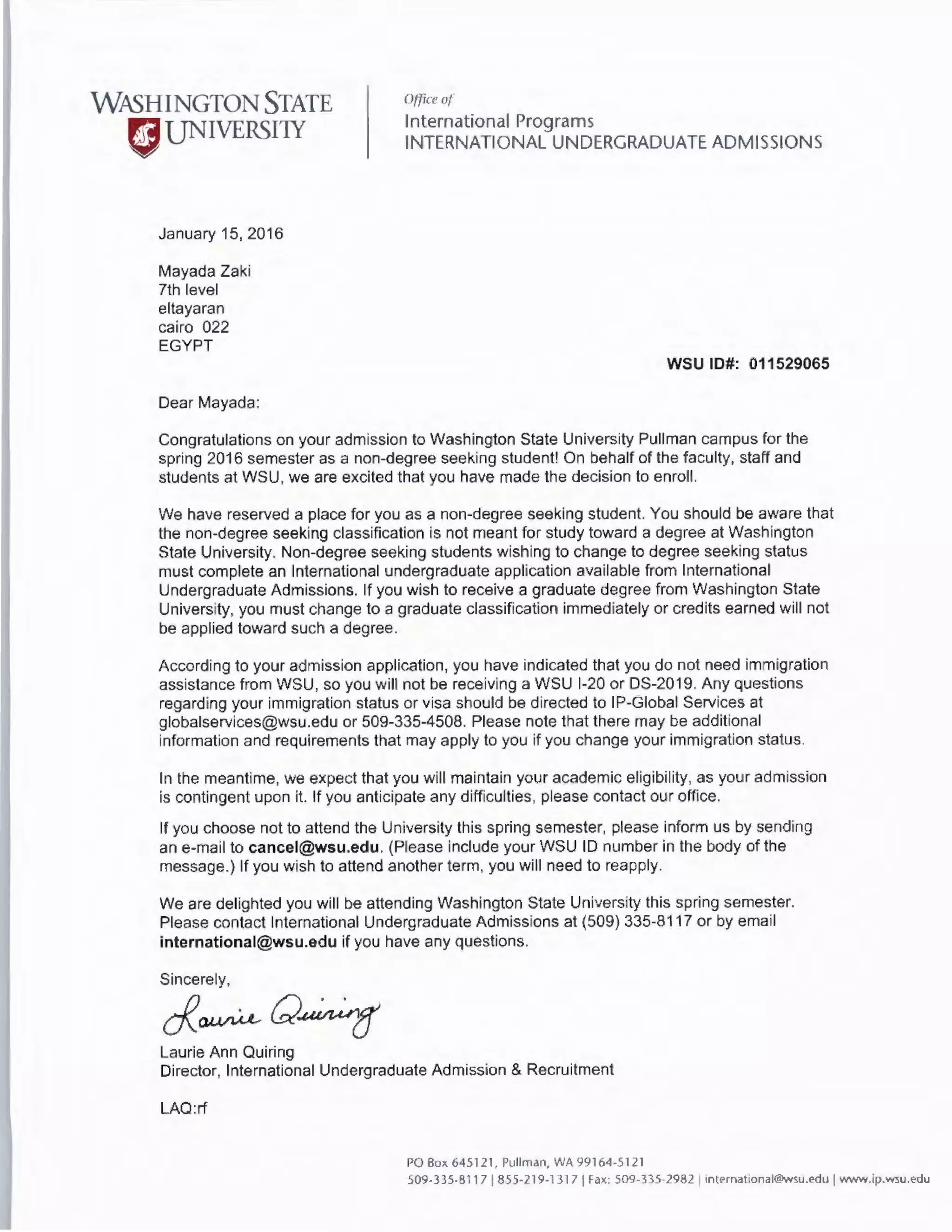 acceptance letter of WSU | PDF