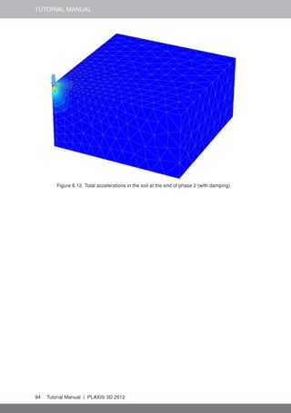 TUTORIAL MANUAL
Figure 6.12 Total accelerations in the soil at the end of phase 2 (with damping)
94 Tutorial Manual | PLAXIS 3D 2012
 