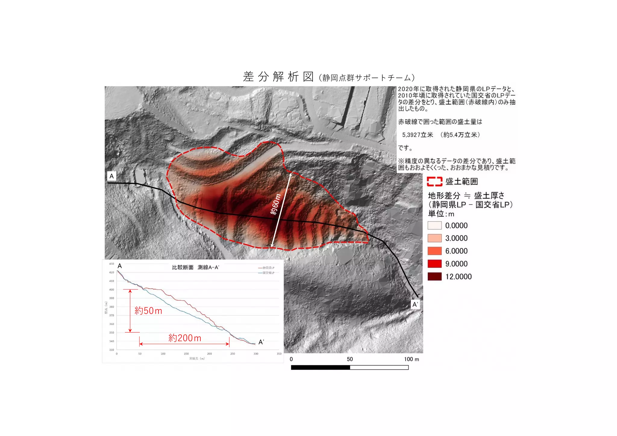 約50ｍ
約200ｍ
約
6
0
ｍ
差 分 解 析 図（静岡点群サポートチーム）
 