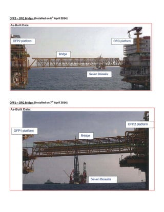 OFP2 – OFQ Bridge: (Installed on 6th
April 2014)
OFP1 – OFQ Bridge: (Installed on 7th
April 2014)
 