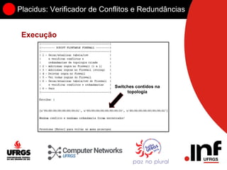 Placidus: Verificador de Conflitos e Redundâncias
Execução
Switches contidos na
topologia
 