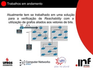 Trabalhos em andamento
Atualmente tem se trabalhado em uma solução
para a verificação de Reachability com a
utilização de grafos aliados aos vetores de bits.
 