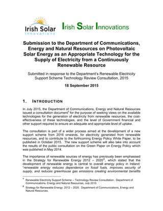 ISI-012 Complete submission to DCENR on Solar Renewable energy, final, 18-Sep-15