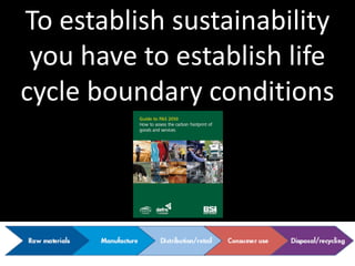 To establish sustainability
 you have to establish life
cycle boundary conditions




                       Slide 40 of 62
 