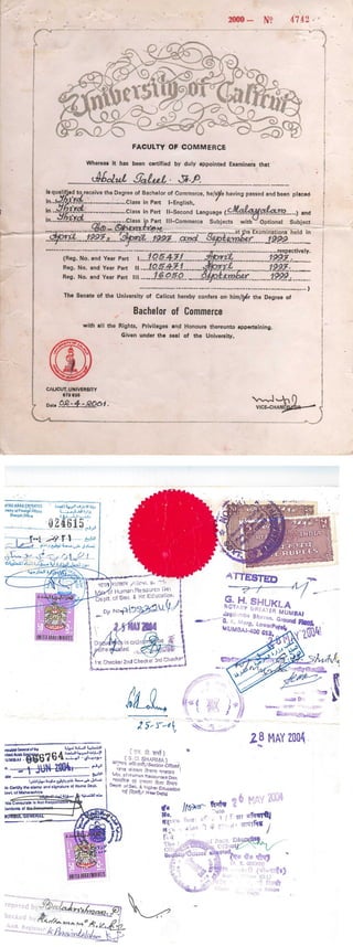 B Com Original Certificate