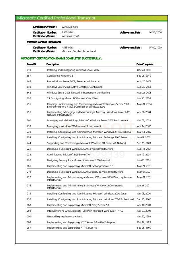 Mcp Microsoft Transcript | Certification process overview – JLQSS