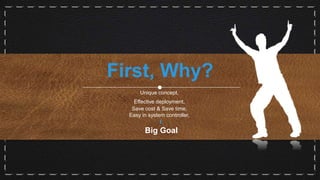 Unique concept,
Effective deployment,
Save cost & Save time,
Easy in system controller,
First, Why?
Big Goal
 