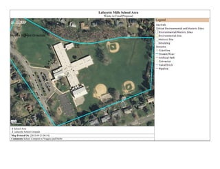 Lafayette Mills School Area
Waste to Food Proposal
1 School Area
2 Lafayette School Grounds
Map Printed On {2015-04-21 00:54}
Comments School Compost to Veggies and Herbs
Legend
 