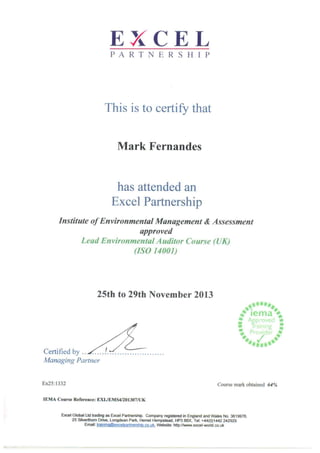 Lead Evironmental auditor  ISO 14001