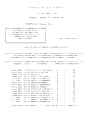 Unofficial transcript Amberton | PDF