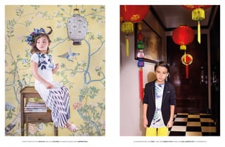 SCARLETT WEARS TOP, £32, PATACHOU. SKIRT, £115, LITTLE REMIX AT HARRODS. SANDALS, £48, CARRÉMENT BEAU. JACOB WEARS BLAZER, £130, DIESEL. T-SHIRT, £30, SOMEDAY SOON. SHORTS, £48, KARL LAGERFELD KIDS AT CHILDRENSALON.
 