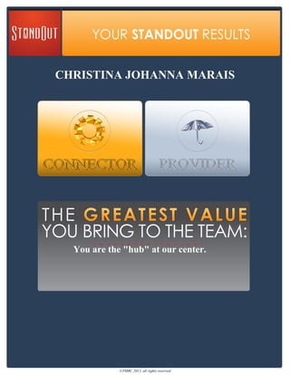 CHRISTINA JOHANNA MARAIS
You are the "hub" at our center.
©TMBC 2012, all rights reserved
 