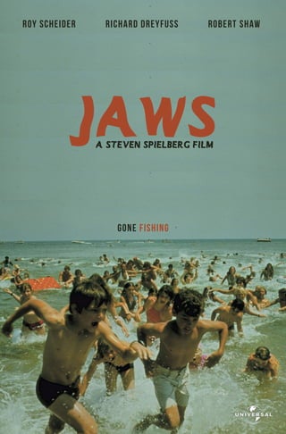 JAWS
ROY SCHEIDER RICHARD DREYFUSS ROBERT SHAW
a steven spielberg film
gone fishing
 