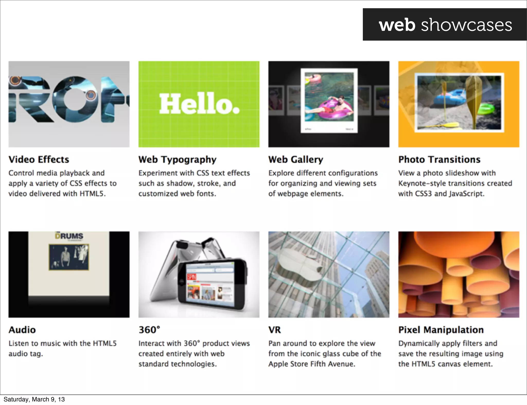 web showcases
Saturday, March 9, 13
 