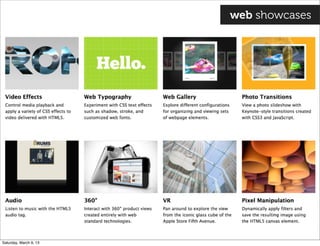 web showcases
Saturday, March 9, 13
 